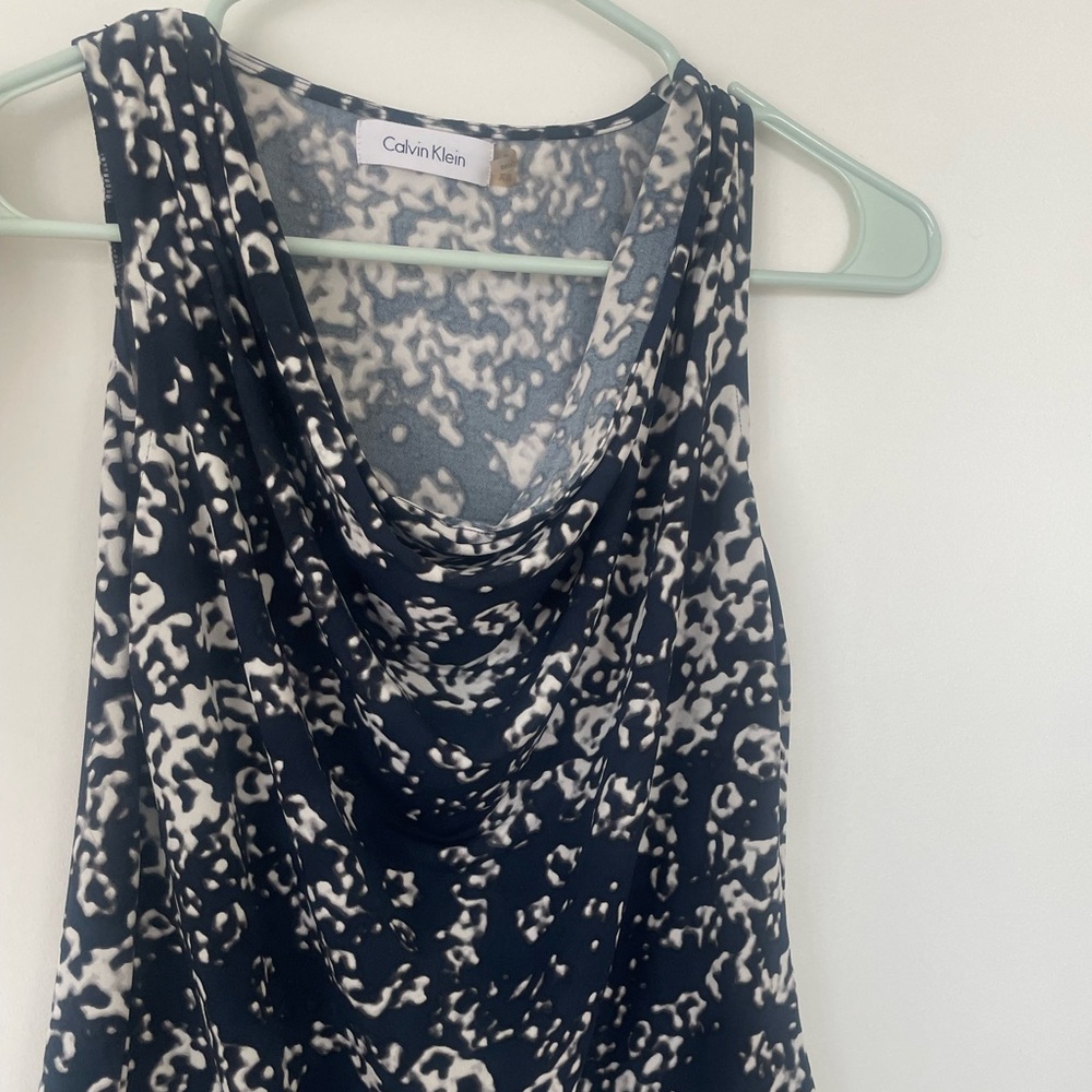 Calvin Klein blue and white cowl neck top